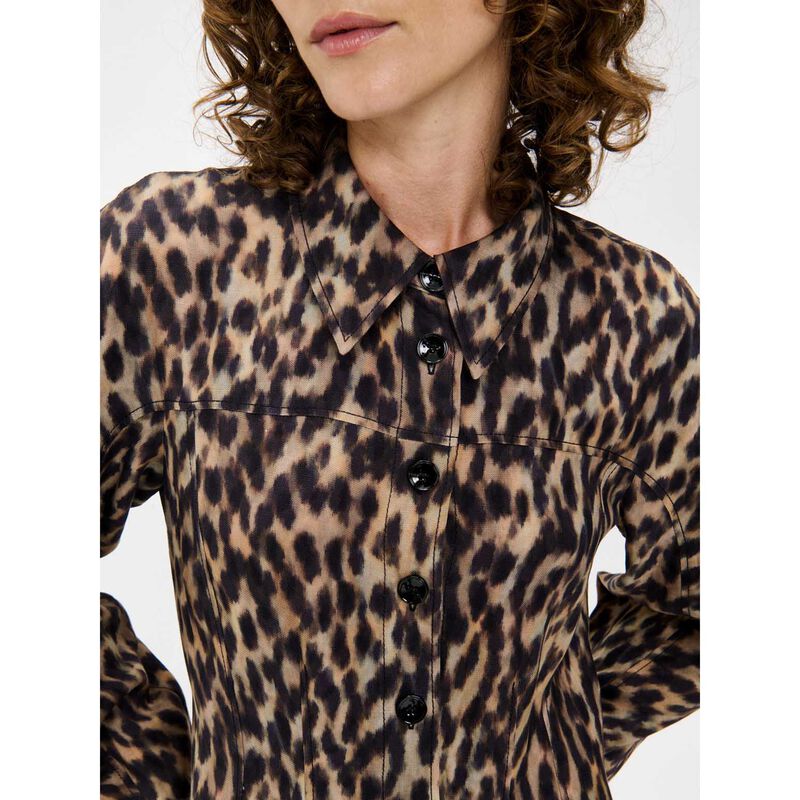Veronika Maine Leopard Viscose Linen Shirtdress image number 2